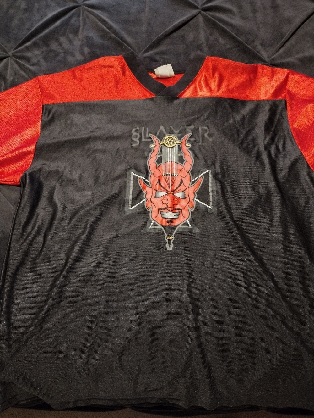 Black & Red Graphic Devil Face Jersey Top